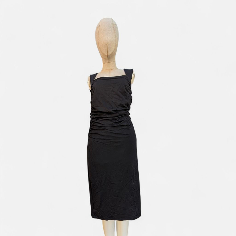 Camila Coelho Black Ruched Midi Dress - Large - New - Picture 2 of 8